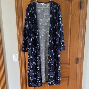 LuLaRoe Sarah Navy and White Patterned Duster Cardigan Large